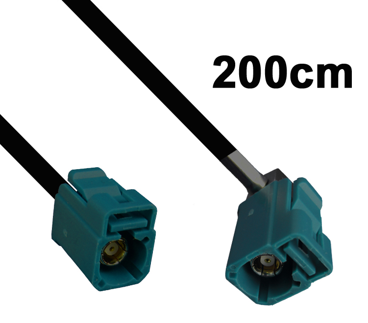 Kabel Fakra wasserblau, Buchse auf gewinkelte Buchse, 200cm