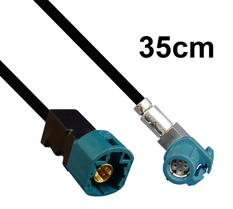 HSD wasserblau, Stecker - runtergewinkelte Buchse, 0.35m