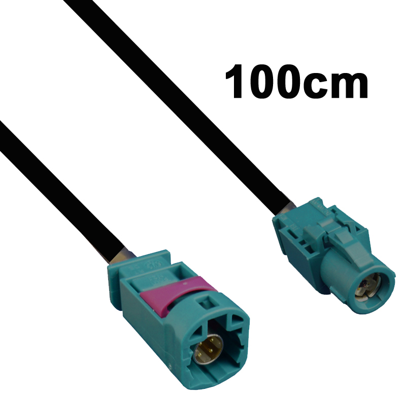 HSD wasserblau, Stecker - gerade Buchse, 1m