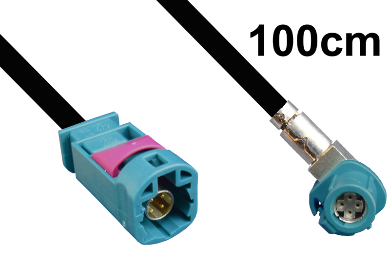 ** HSD wasserblau, Stecker - linksgew. Buchse, 1m