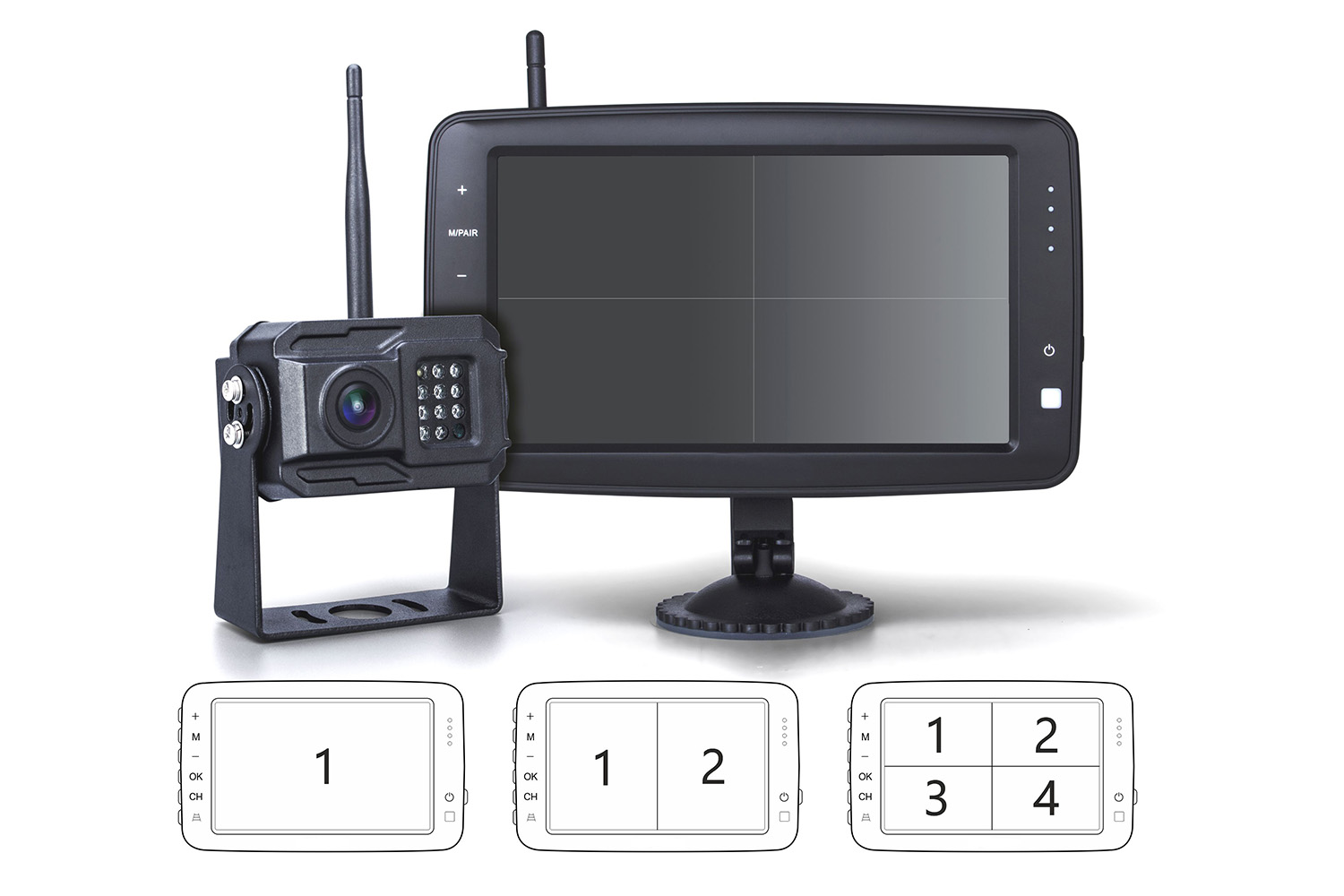 Digitales, kabelloses Kamera-Quad-Monitor System, 7 Zoll