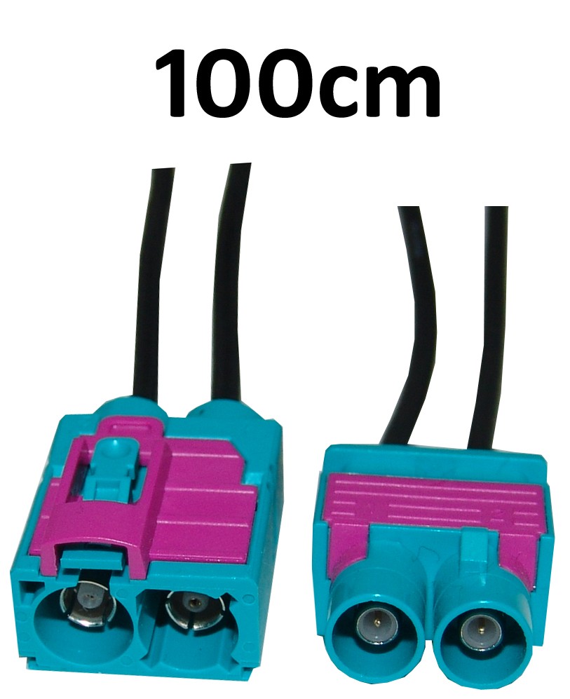 Kabel Doppel Fakra wasserblau, Stecker auf Buchse, 100cm