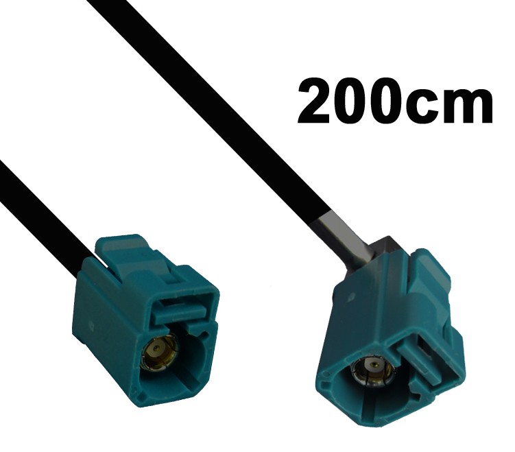 Kabel Fakra wasserblau, Buchse auf gewinkelte Buchse, 200cm