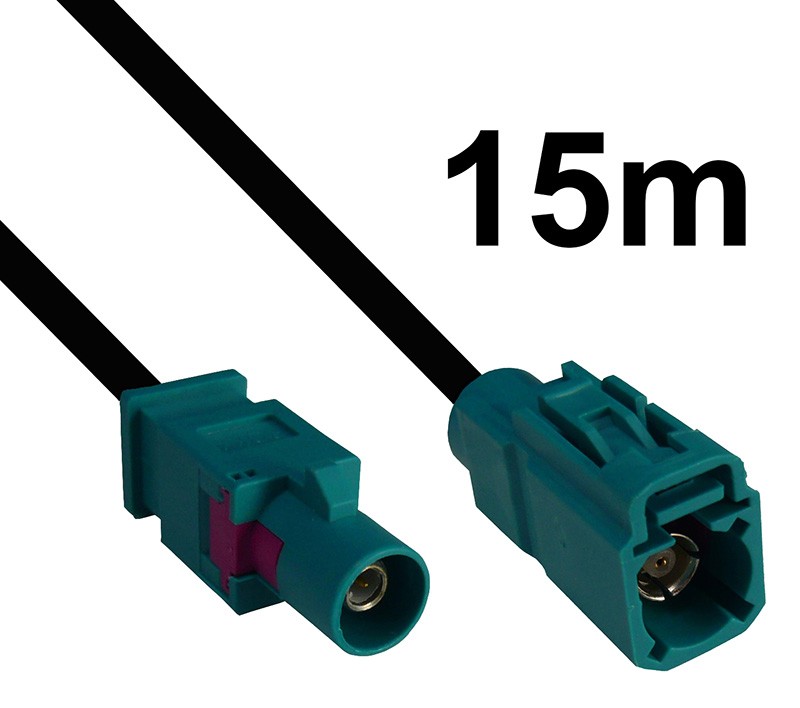 Kabel Fakra wasserblau, Stecker auf Buchse, 15m